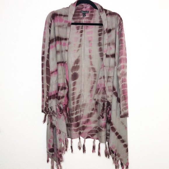 Akualani Sweaters - Akualani Small Purple Tie Dye Fringe Cardigan
